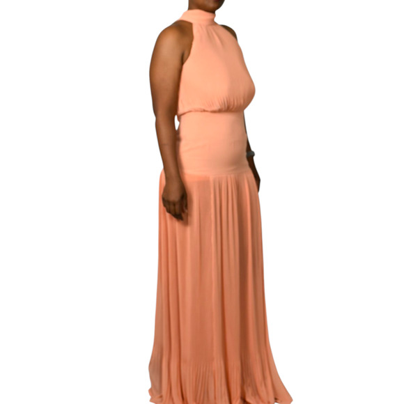 Veronica Beard Lilliana Dress Orange Halter High Neck Plisse Long Evening Gown 2 - Picture 15 of 16